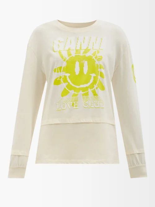 Logo-print Jersey Long-sleeved T-shirt - Womens - Cream Multi