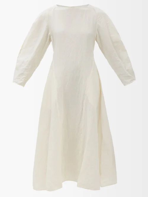 Boat-neck Tumbled Linen-blend Ripstop Midi Dress - Womens - Ivory