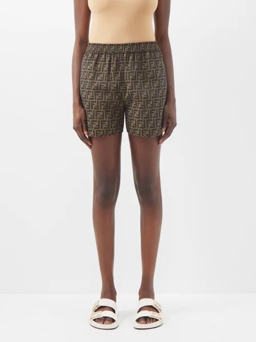 Ff-jacquard Shorts - Womens - Brown Multi