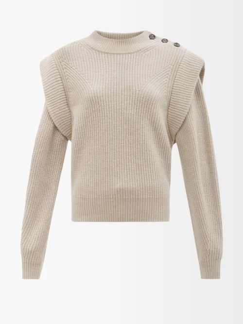 Peggy Buttoned-shoulder Wool-blend Sweater - Womens - Beige