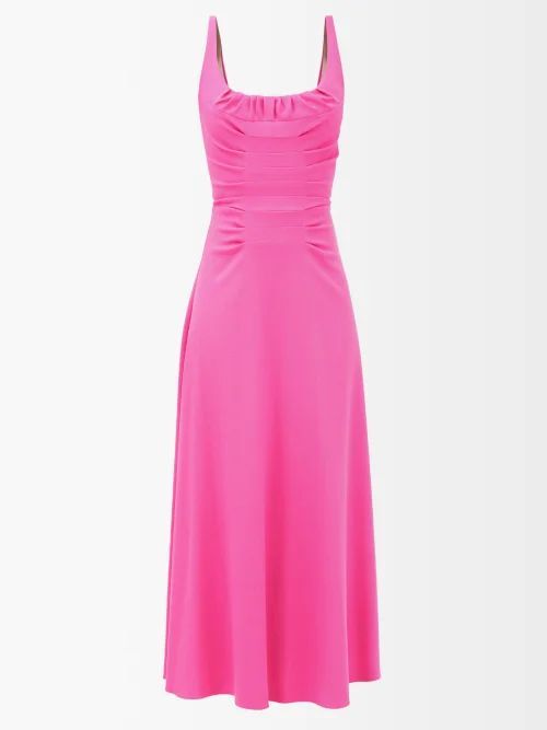 Angela Pintucked Wool-crepe Dress - Womens - Pink