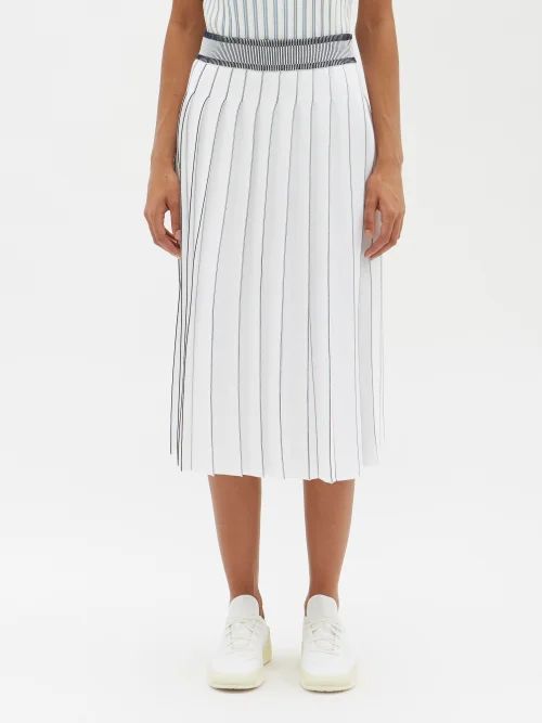 Pleated Cotton-blend Midi Skirt - Womens - White