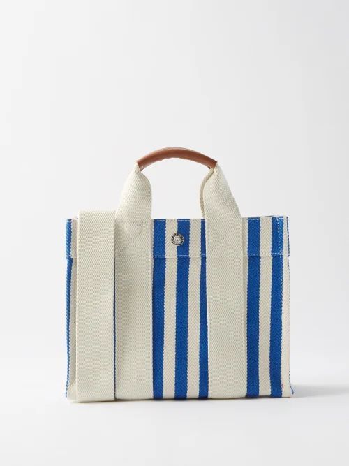 Tote Xs Striped Canvas And Leather Tote Bag - Womens - Blue Multi