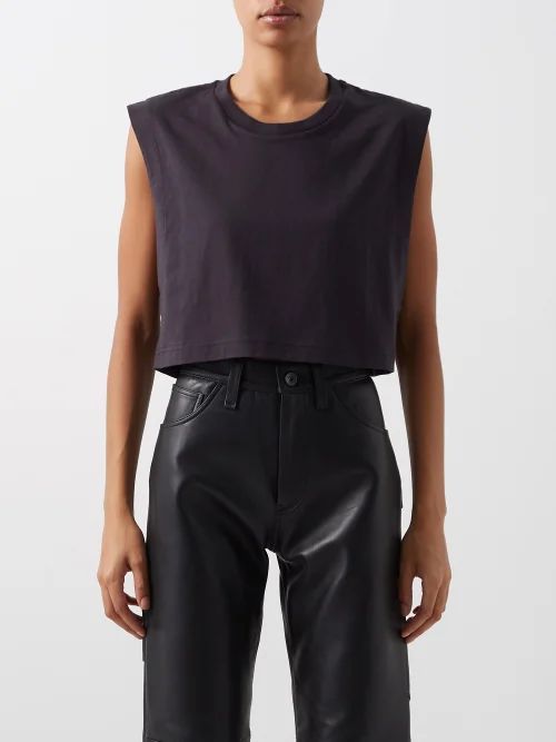 Cropped Sleeveless Cotton-jersey T-shirt - Womens - Black