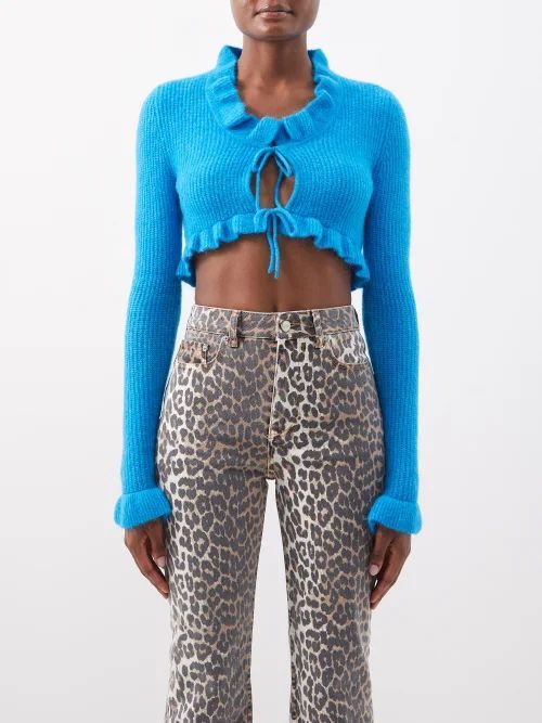 Flounced Cropped Sweater - Womens - Blue