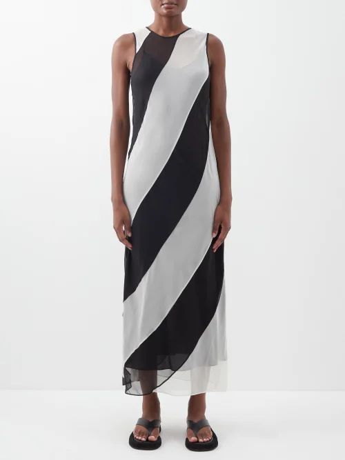 Dixon Striped Silk Crepe De Chine Dress - Womens - Black White