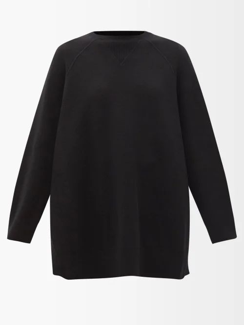 Elias Oversized Side-slit Merino Hooded Sweatshirt - Womens - Black