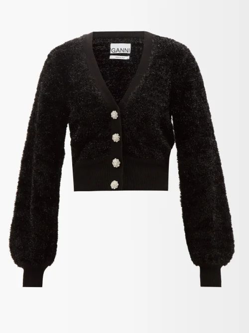 Crystal-button Lamé-knit Cardigan - Womens - Black