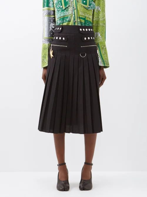 Ocean Pleated Cotton Midi Skirt - Womens - Black