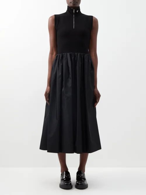 High Zipped Neck Re-nylon Midi Dress - Womens - Black
