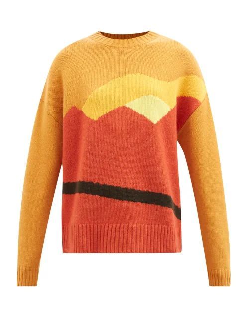 Landscape-intarsia Wool-blend Sweater - Womens - Brown Multi