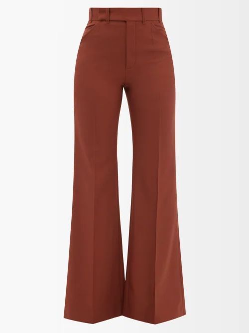 Flared Wool-hopsack Trousers - Womens - Brown