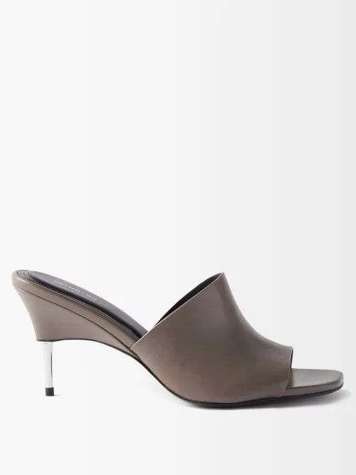 Metallic-heel Leather Mules - Womens - Grey