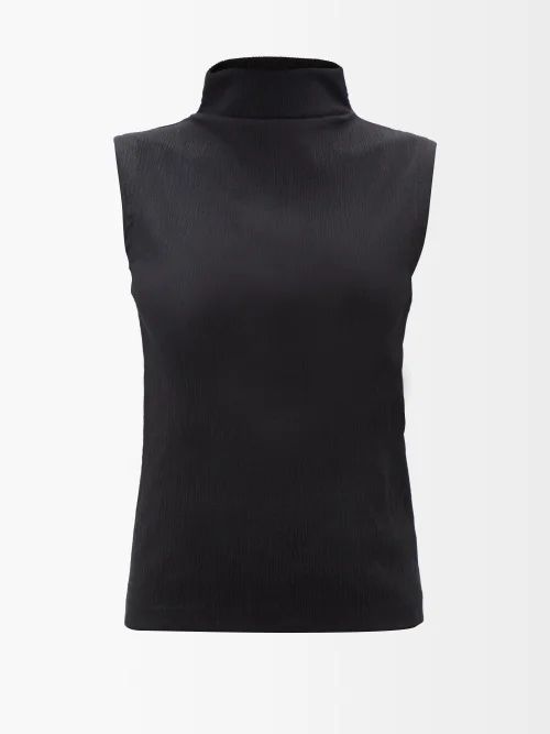 Crinkle-effect Cotton-jersey Sleeveless Top - Womens - Black