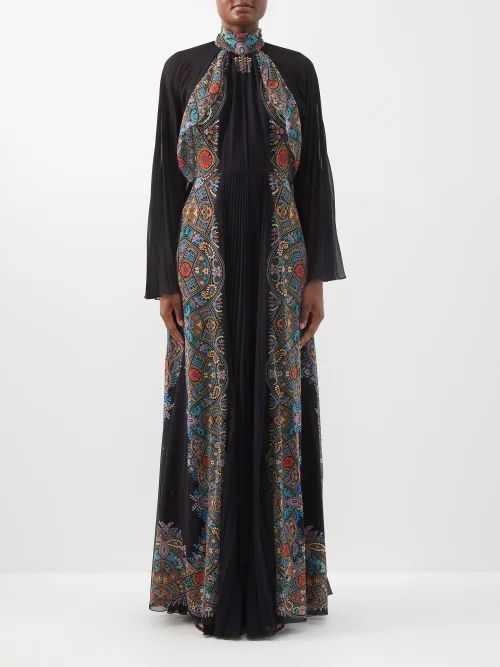 Skylark Pleated-cape Paisley-print Gown - Womens - Black