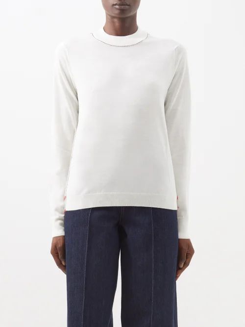 Colour-seamed Embroidered Wool Sweater - Womens - Ecru