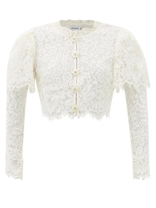 Cape-sleeve Guipure-lace Cotton-blend Top - Womens - White