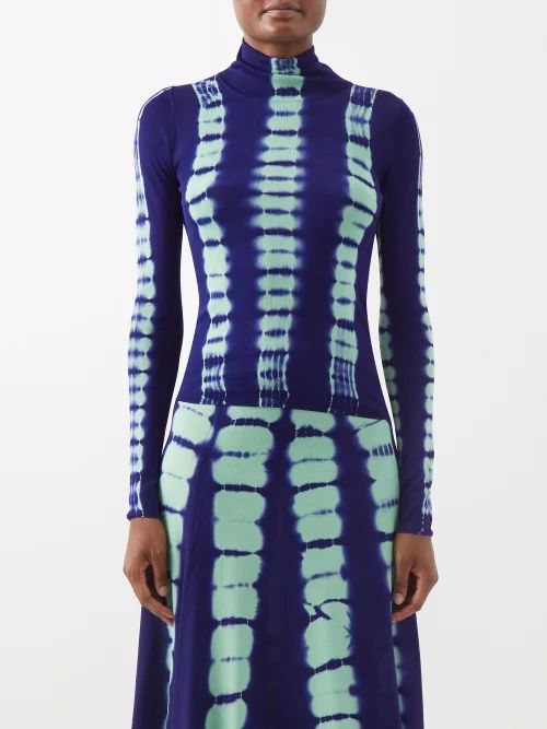 Drapey Tie-dye Knitted Top - Womens - Blue Print