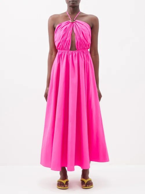 Danielle Halterneck Cutout Nylon Midi Dress - Womens - Pink
