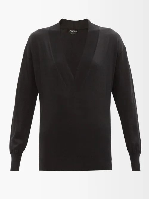 V-neck Cashmere-blend Sweater - Womens - Black