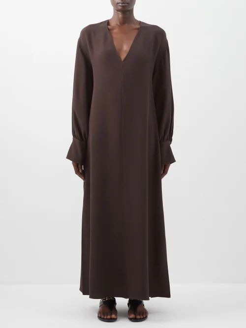 Cady Couture V-neck Silk Dress - Womens - Brown