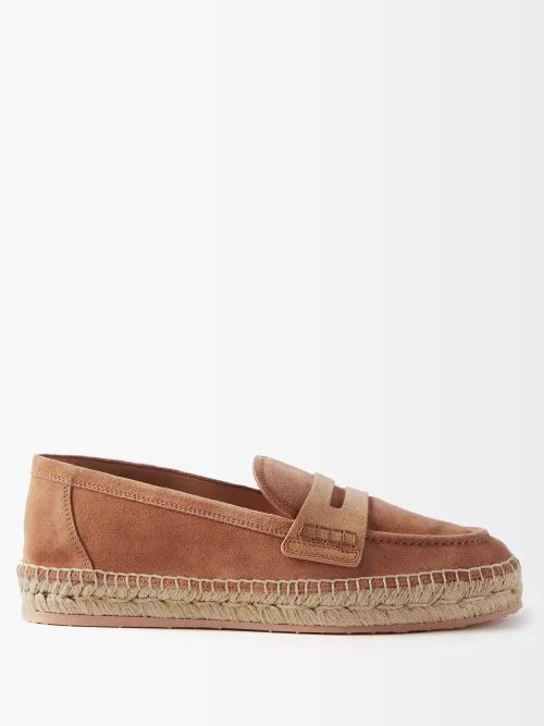 Suede Espadrille Loafers - Womens - Camel