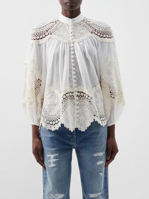 Pattie Embroidered Voile And Macramé-lace Blouse - Womens - Ivory