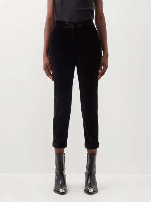 Milano Cropped Velvet Slim-leg Trousers - Womens - Black