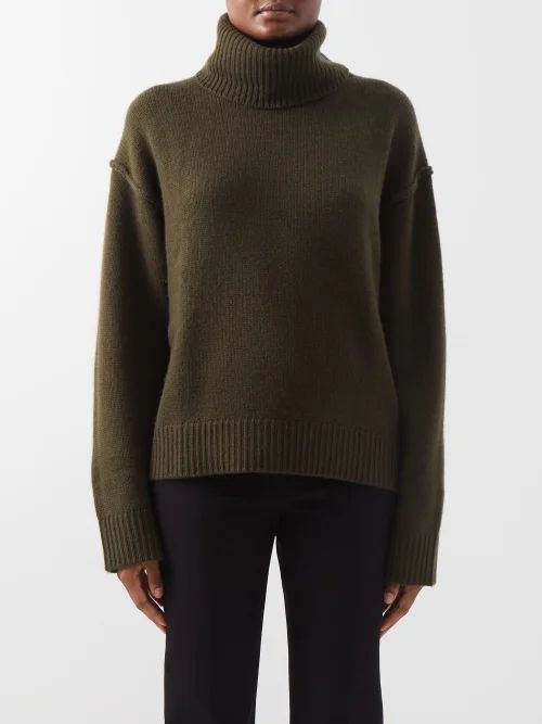 Roll-neck Cashmere Sweater - Womens - Khaki