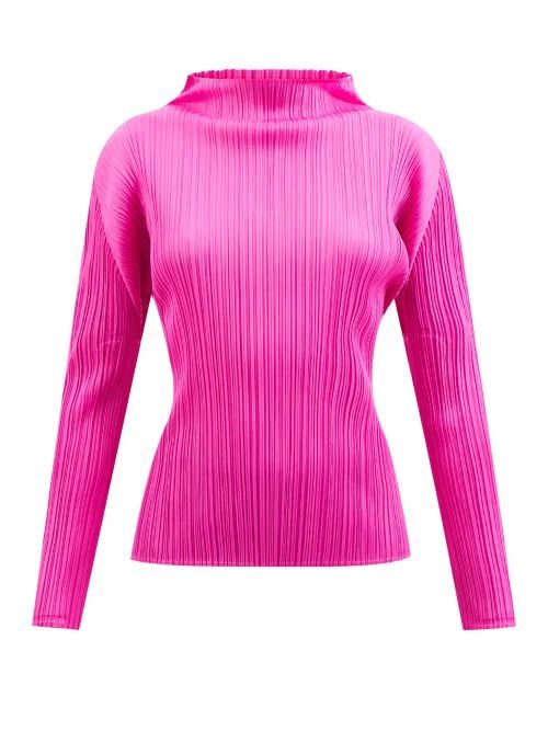 Boat-neck Technical-pleated Top - Womens - Pink