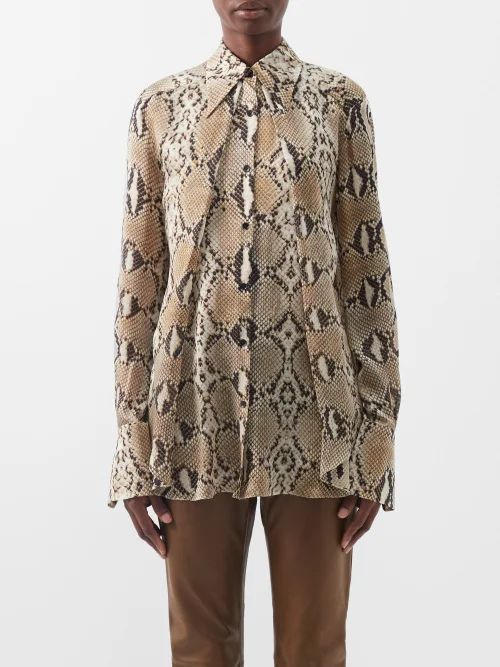 Lian Python-print Silk Blouse - Womens - Beige Multi