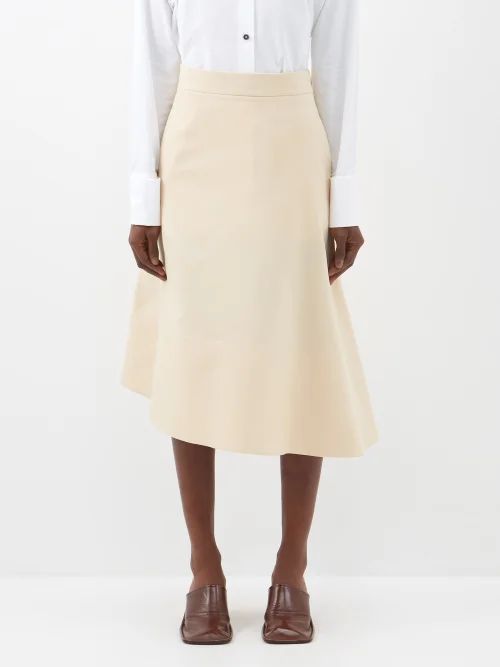 Asymmetric-hem Gabardine Midi Skirt - Womens - Beige