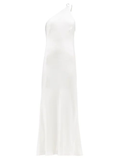 Ibiza One-shoulder Silk-satin Midi Dress - Womens - White