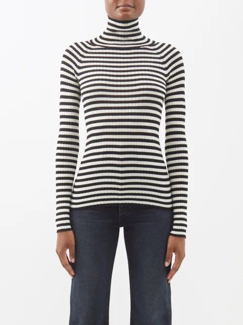 Kita Roll-neck Striped Silk Sweater - Womens - Black Stripe