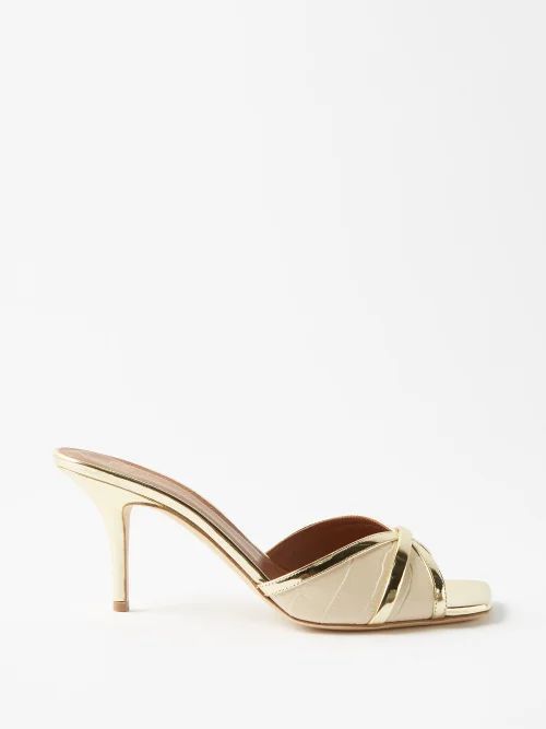 Perla 70 Croc-effect Leather Sandals - Womens - Beige Gold