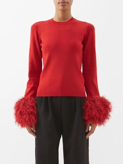 Pom Pom-cuff Jersey Sweater - Womens - Dark Red