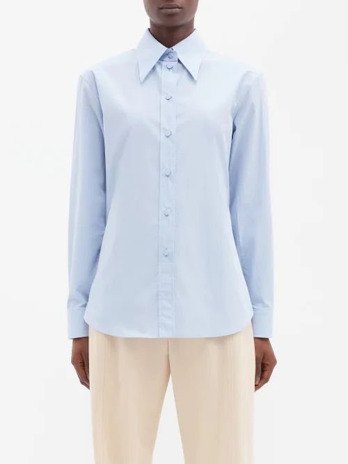 Cotton-poplin Shirt - Womens - Light Blue