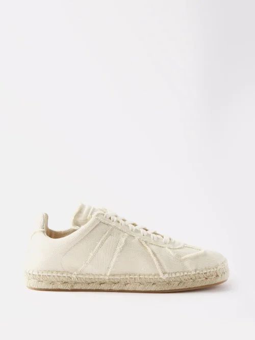 Replica Frayed Cotton-canvas Trainers - Womens - Beige