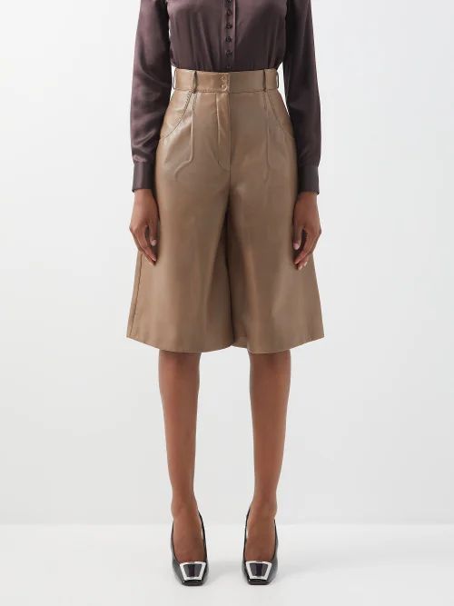 High-rise Leather Culottes - Womens - Camel