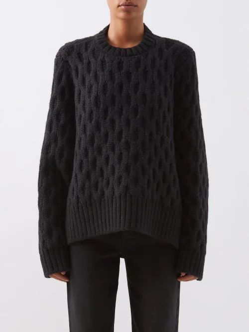Organic-wool Blend Cable Knit Sweater - Womens - Black