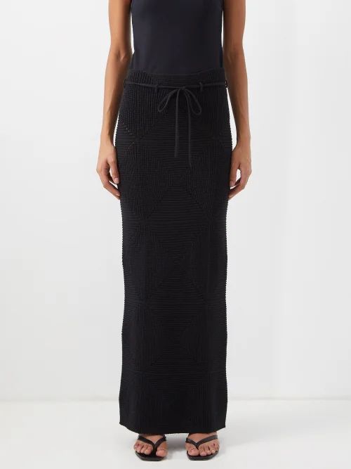 Tie-waist Geometric Knitted Maxi Skirt - Womens - Black