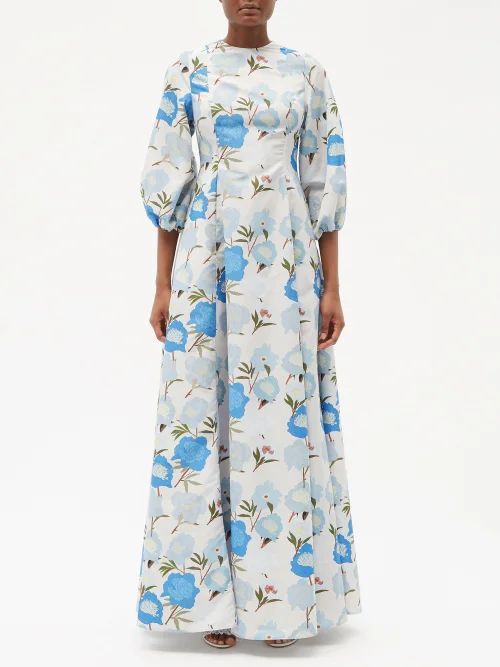 Maddie Floral-print Taffeta Maxi Dress - Womens - Blue White