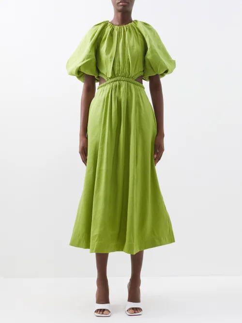 Capucine Cutout Linen-blend Dress - Womens - Green