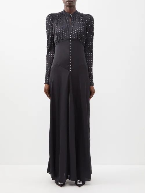 Crystal-embellished Satin Maxi Dress - Womens - Black