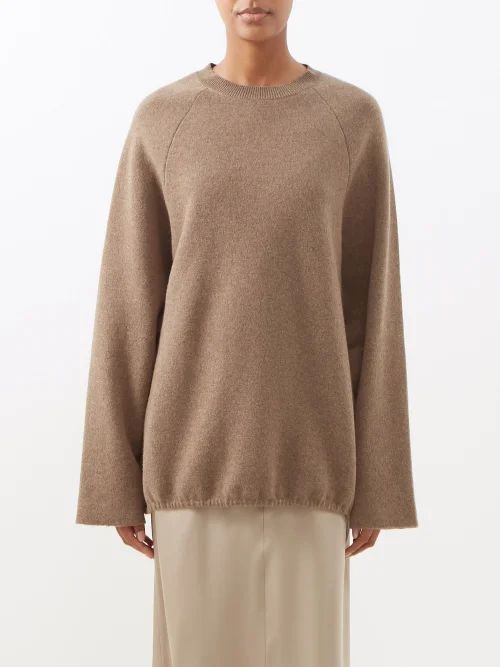 Crew-neck Blouson Cashmere Sweater - Womens - Grey