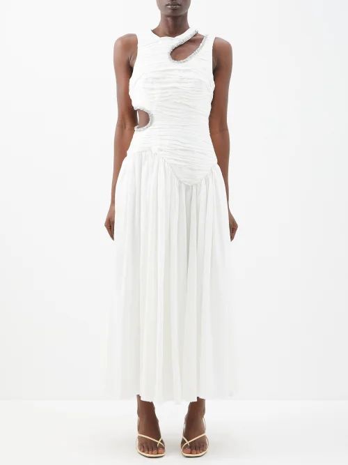 Jolie Asymmetric Cutout Linen-blend Dress - Womens - Ivory