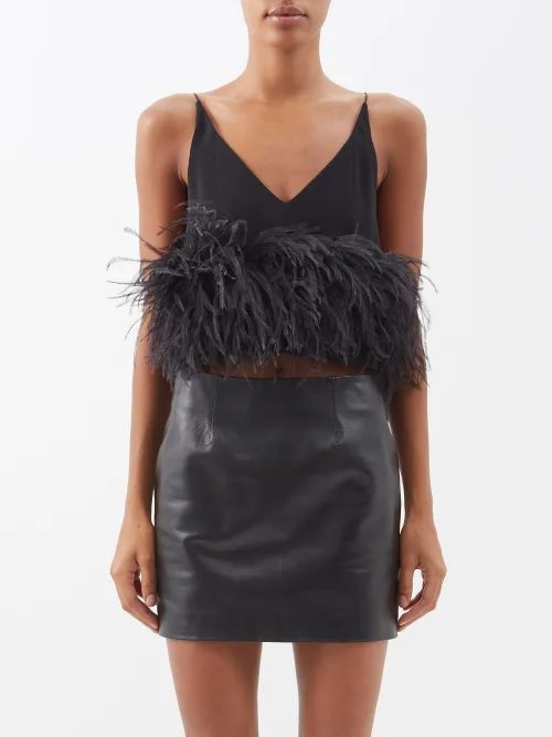 Poppy Feather-trim Crepe Cropped Top - Womens - Black