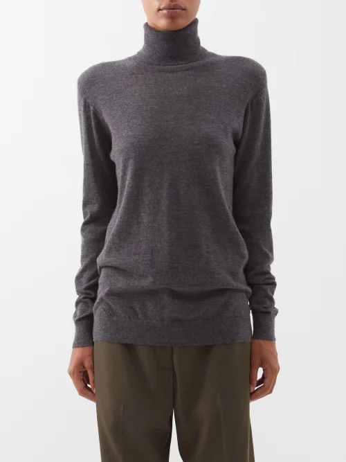 Roll-neck Fine-rib Responsible-cashmere Sweater - Womens - Charcoal