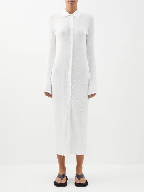 Crinkled-cotton Midi Shirt Dress - Womens - Ivory