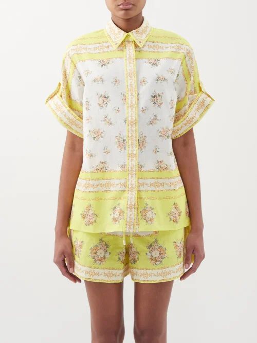 Catalina Floral-print Cotton-blend Voile Shirt - Womens - Yellow Print